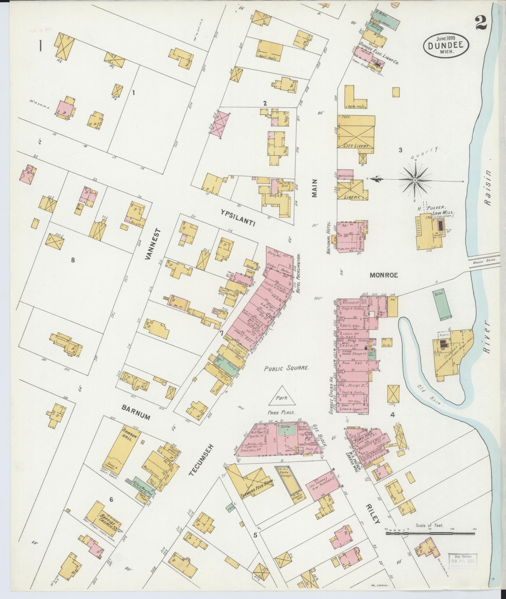 Sanborn Fire Insurance Map from Dundee, Monroe County, Michigan (1899), Sheet #0002 - Complete Map Set gallery image, historic Sanborn map, vintage wall art, Michigan Michigan