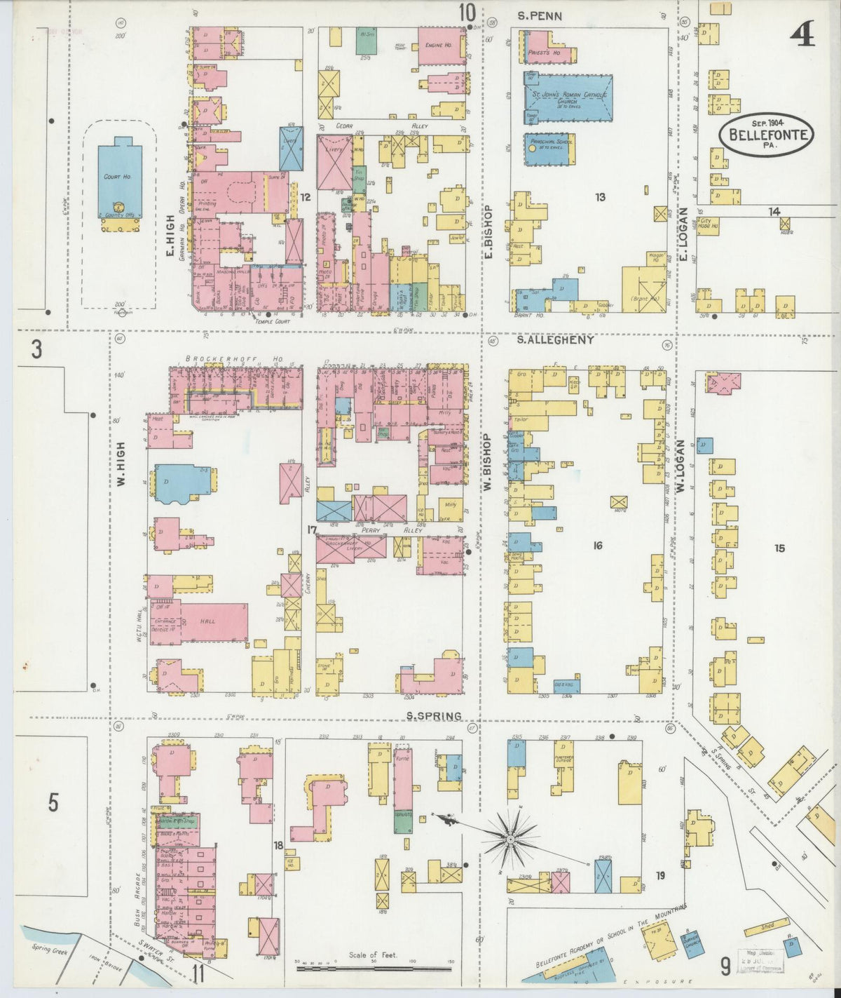 Sanborn Fire Insurance Map from Bellefonte, Centre County, Pennsylvania (1904), Sheet #0004 - Complete Map Set gallery image, historic Sanborn map, vintage wall art, Pennsylvania Pennsylvania