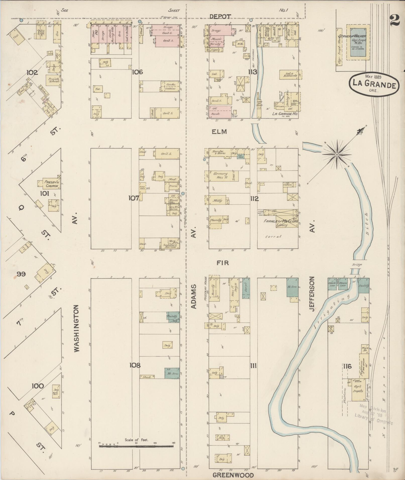 Sanborn Fire Insurance Map from La Grande, Union County, Oregon (1889), Sheet #0002 - Complete Map Set gallery image, historic Sanborn map, vintage wall art, Oregon Oregon