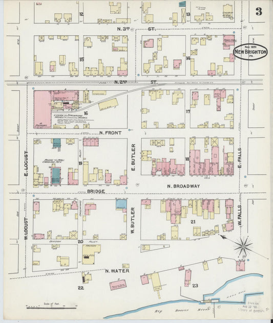 Sanborn Fire Insurance Map from New Brighton, Beaver County, Pennsylvania (1891), Sheet #0003 - Historic Sanborn Fire Insurance Map Print, vintage old map wall art, antique decor, genealogy gift, Pennsylvania Pennsylvania map