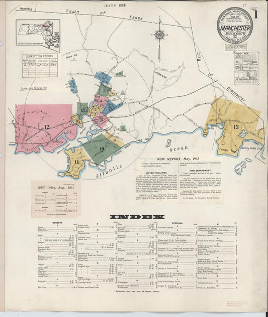 Sanborn Fire Insurance Map from Manchester, Essex County, Massachusetts (1941), Sheet #0001 - Historic Sanborn Fire Insurance Map Print, vintage old map wall art, antique decor, genealogy gift, Massachusetts Massachusetts map