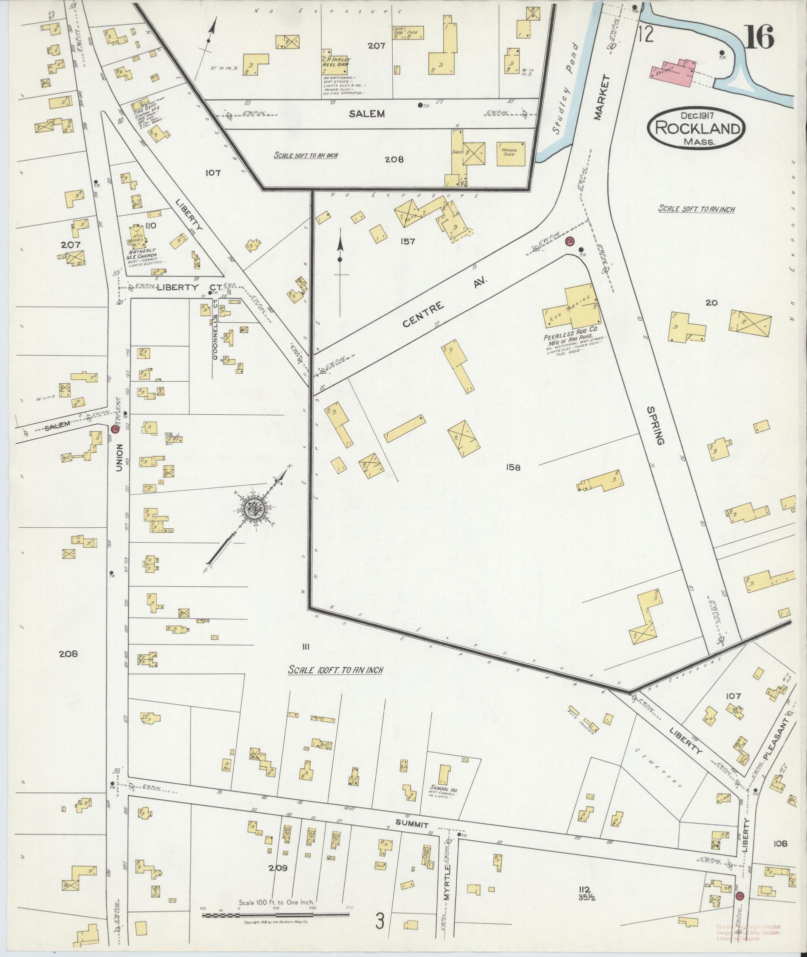 Sanborn Fire Insurance Map from Rockland, Plymouth County, Massachusetts (1917), Sheet #0016 - Historic Sanborn Fire Insurance Map Print, vintage old map wall art, antique decor, genealogy gift, Massachusetts Massachusetts map