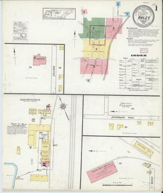 Sanborn Fire Insurance Map from Ripley, Lauderdale County, Tennessee (1916), Sheet #0001 - Historic Sanborn Fire Insurance Map Print, vintage old map wall art, antique decor, genealogy gift, Tennessee Tennessee map