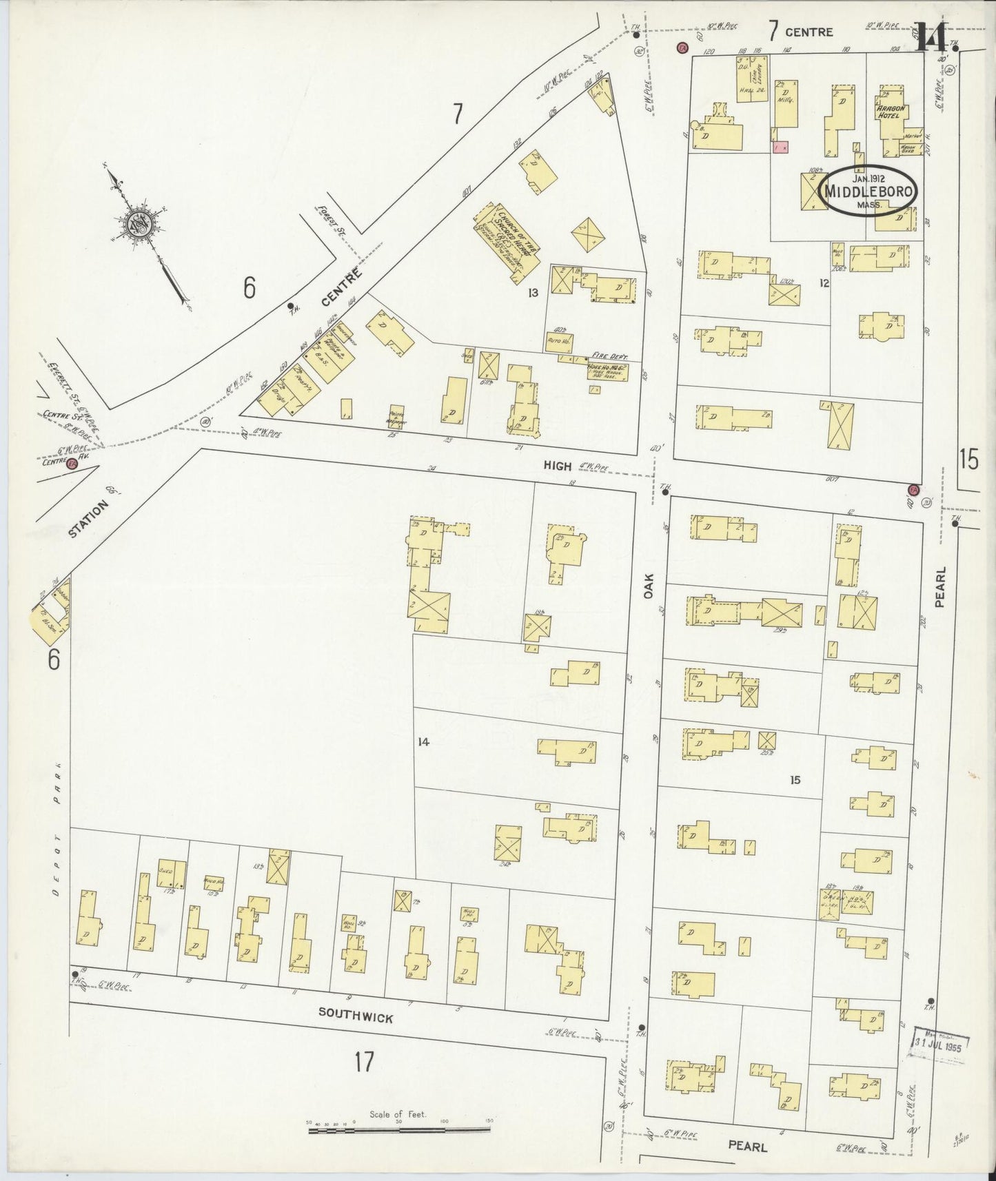 Sanborn Fire Insurance Map from Middleboro, Plymouth County, Massachusetts (1912), Sheet #0014 - Complete Map Set gallery image, historic Sanborn map, vintage wall art, Massachusetts Massachusetts