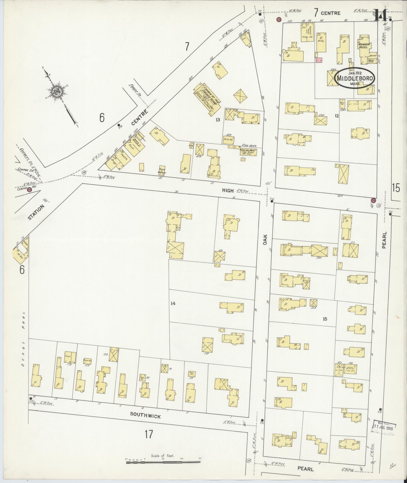 Sanborn Fire Insurance Map from Middleboro, Plymouth County, Massachusetts (1912), Sheet #0014 - Complete Map Set gallery image, historic Sanborn map, vintage wall art, Massachusetts Massachusetts
