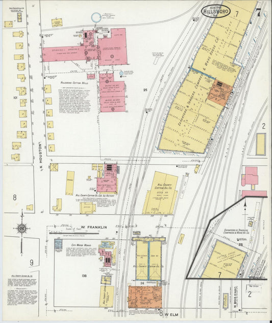 Sanborn Fire Insurance Map from Hillsboro, Hill County, Texas (1918), Sheet #0007 - Historic Sanborn Fire Insurance Map Print, vintage old map wall art, antique decor, genealogy gift, Texas Texas map