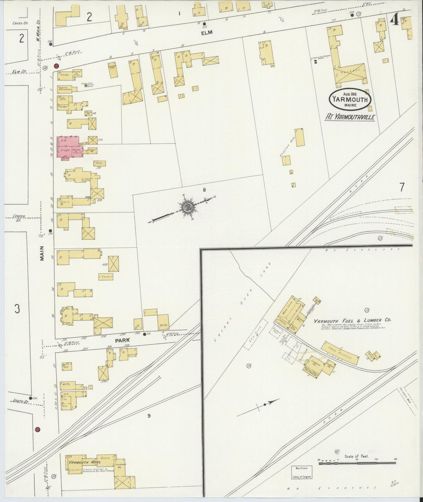 Sanborn Fire Insurance Map from Yarmouth, Cumberland County, Maine (1911), Sheet #0004 - Complete Map Set gallery image, historic Sanborn map, vintage wall art, Maine Maine