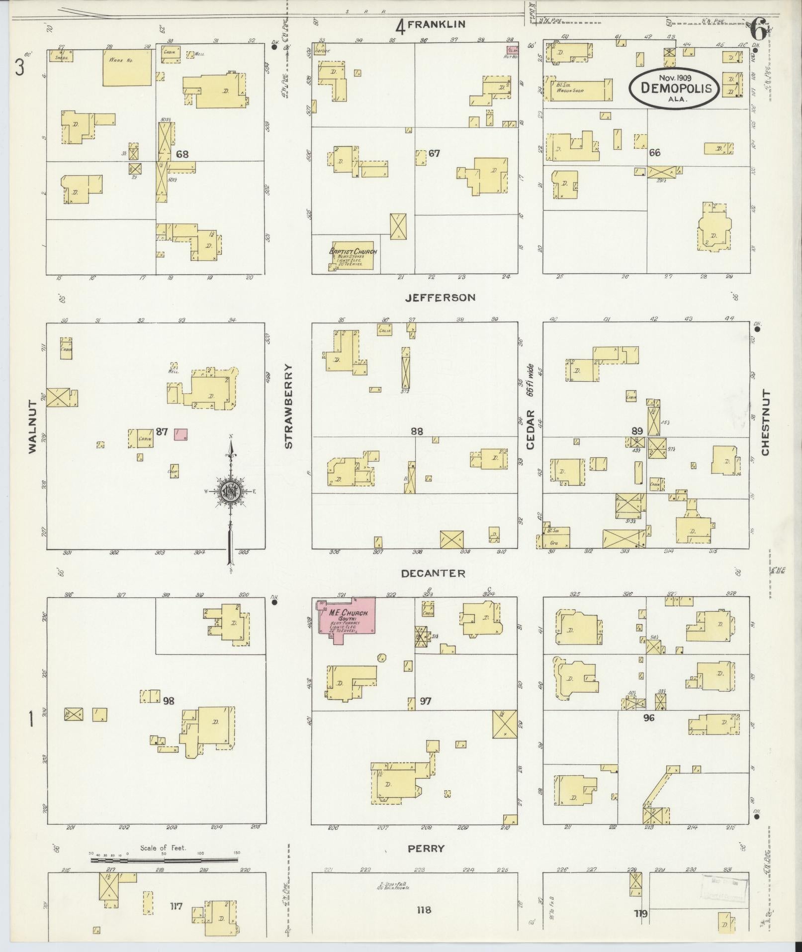 Sanborn Fire Insurance Map from Demopolis, Marengo County, Alabama (1909), Sheet #0006 - Complete Map Set gallery image, historic Sanborn map, vintage wall art, Alabama Alabama