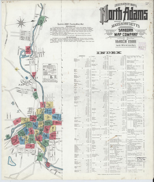 Sanborn Fire Insurance Map from North Adams, Berkshire County, Massachusetts (1908), Sheet #0001 - Complete Map Set gallery image, historic Sanborn map, vintage wall art, Massachusetts Massachusetts