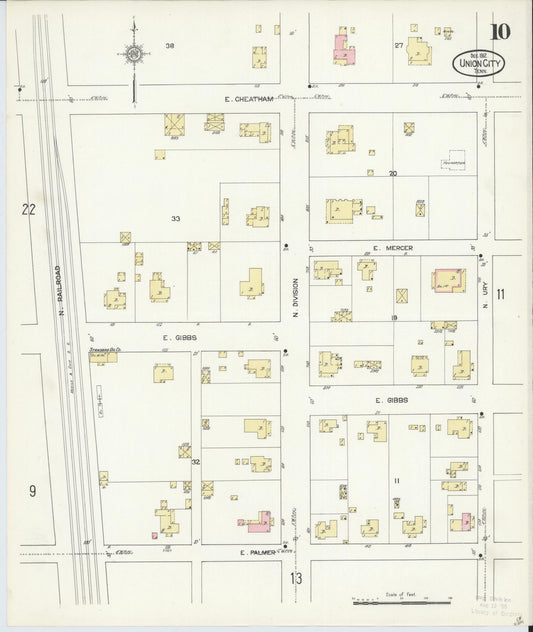 Sanborn Fire Insurance Map from Union City, Obion County, Tennessee (1912), Sheet #0010 - Historic Sanborn Fire Insurance Map Print, vintage old map wall art, antique decor, genealogy gift, Tennessee Tennessee map