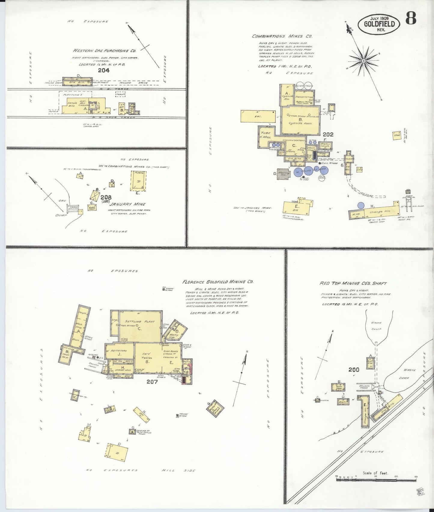 Sanborn Fire Insurance Map from Goldfield, Esmeralda County, Nevada (1909), Sheet #0008 - Complete Map Set gallery image, historic Sanborn map, vintage wall art, Nevada Nevada