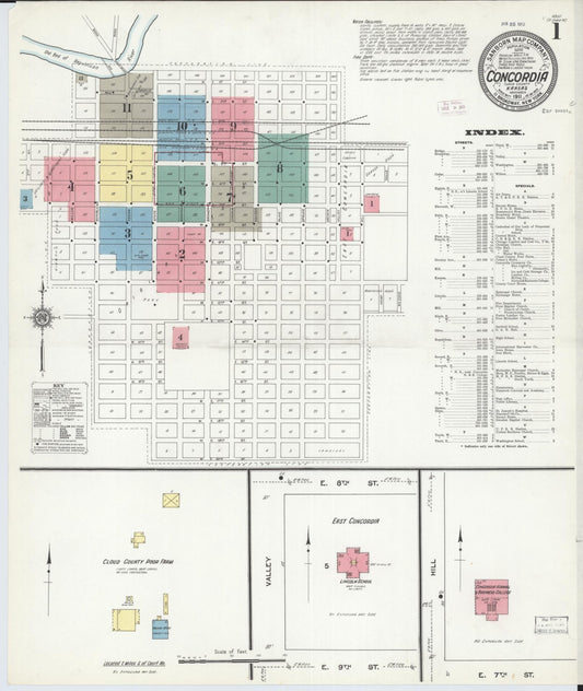 Sanborn Fire Insurance Map from Concordia, Cloud County, Kansas (1911), Sheet #0001 - Historic Sanborn Fire Insurance Map Print, vintage old map wall art, antique decor, genealogy gift, Kansas Kansas map