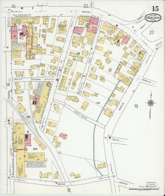 Sanborn Fire Insurance Map from Marlborough, Middlesex County, Massachusetts (1920), Sheet #0015 - Historic Sanborn Fire Insurance Map Print, vintage old map wall art, antique decor, genealogy gift, Massachusetts Massachusetts map