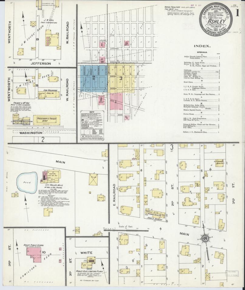 Sanborn Fire Insurance Map from Ashley, Washington County, Illinois. (1910) – Map View