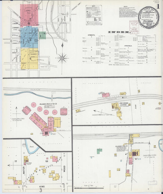Sanborn Fire Insurance Map from Hillsboro, Montgomery County, Illinois (1899), Sheet #0001 - Complete Map Set gallery image, historic Sanborn map, vintage wall art, Illinois Illinois