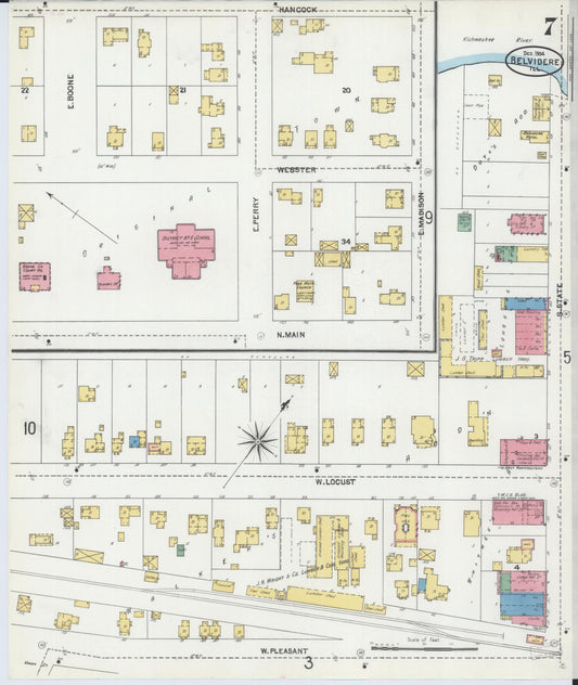 Sanborn Fire Insurance Map from Belvidere, Boone County, Illinois (1904), Sheet #0007 - Historic Sanborn Fire Insurance Map Print, vintage old map wall art, antique decor, genealogy gift, Illinois Illinois map