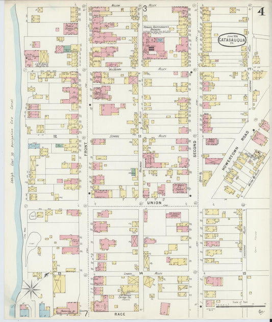 Sanborn Fire Insurance Map from Catasauqua, Lehigh County, Pennsylvania (1896), Sheet #0004 - Historic Sanborn Fire Insurance Map Print, vintage old map wall art, antique decor, genealogy gift, Pennsylvania Pennsylvania map
