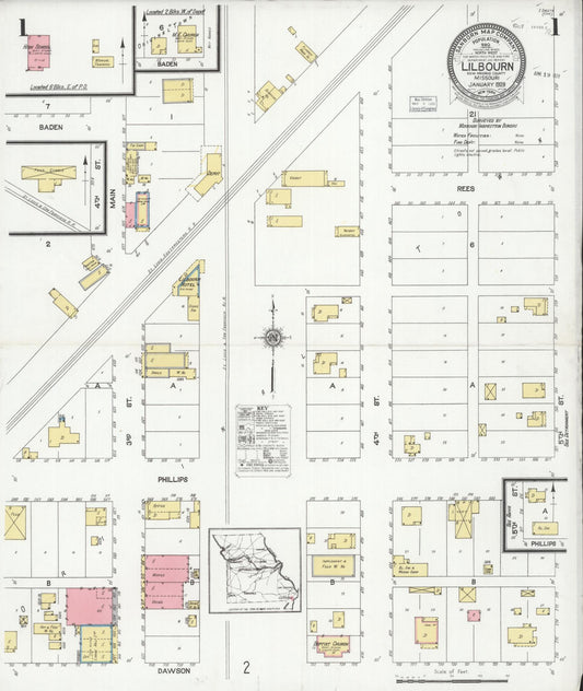 Sanborn Fire Insurance Map from Lilbourn, New Madrid County, Missouri (1928), Sheet #0001 - Complete Map Set gallery image, historic Sanborn map, vintage wall art, Missouri Missouri