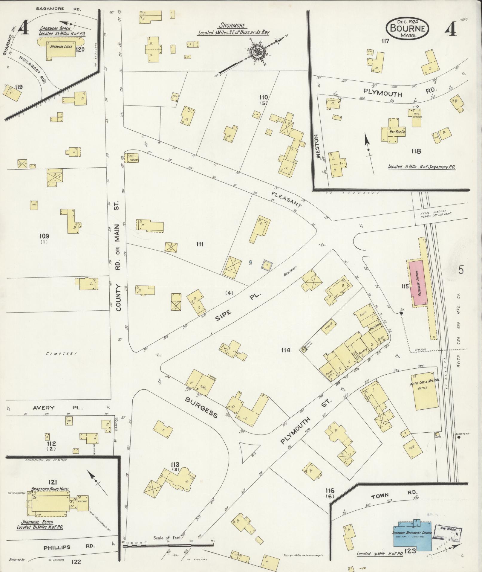 Sanborn Fire Insurance Map from Bourne, Barnstable County, Massachusetts (1924), Sheet #0004 - Complete Map Set gallery image, historic Sanborn map, vintage wall art, Massachusetts Massachusetts