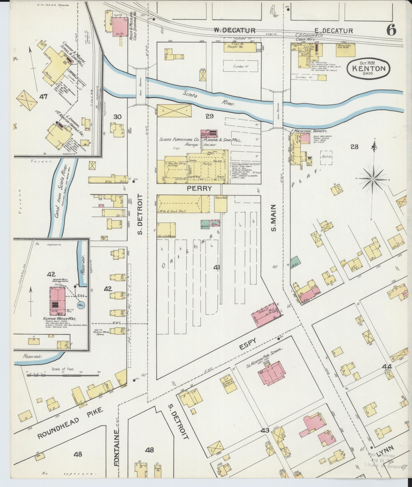 Sanborn Fire Insurance Map from Kenton, Hardin County, Ohio (1892), Sheet #0006 - Historic Sanborn Fire Insurance Map Print, vintage old map wall art, antique decor, genealogy gift, Ohio Ohio map