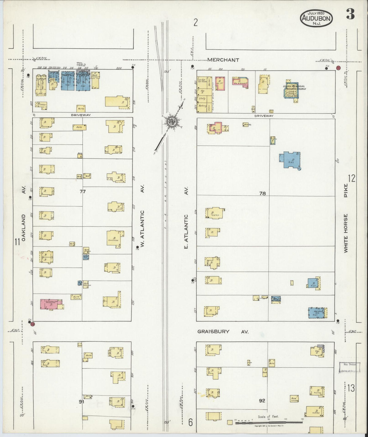 Sanborn Fire Insurance Map from Audubon, Camden County, New Jersey (1920), Sheet #0003 - Complete Map Set gallery image, historic Sanborn map, vintage wall art, New Jersey New Jersey