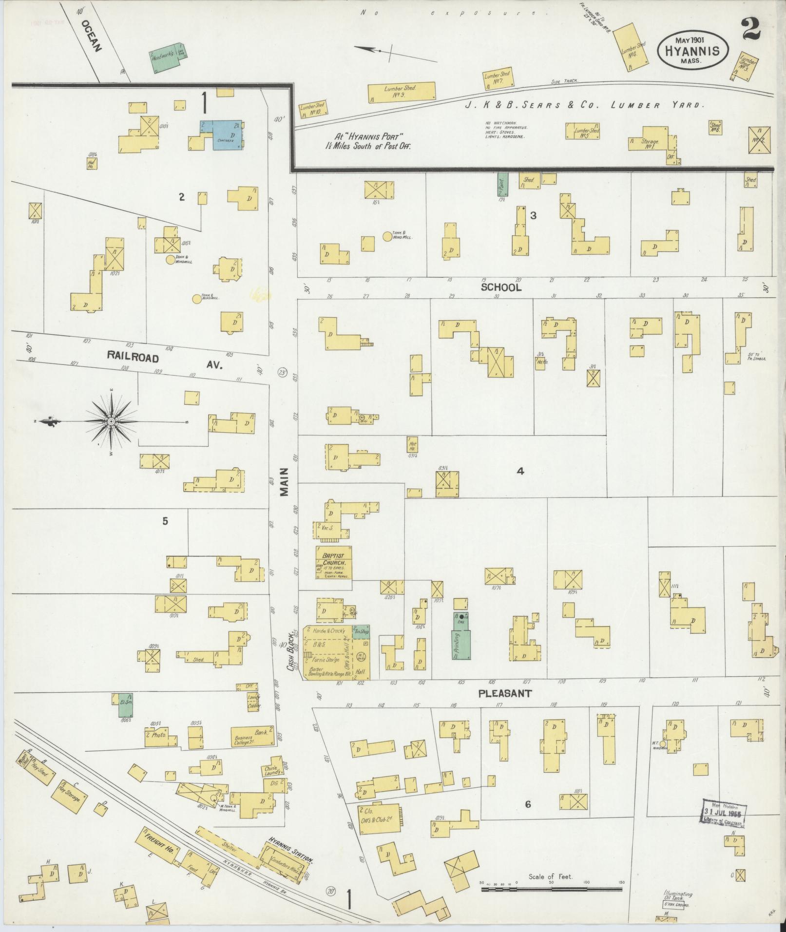 Sanborn Fire Insurance Map from Hyannis, Barnstable County, Massachusetts (1901), Sheet #0003 - Historic Sanborn Fire Insurance Map Print, vintage old map wall art, antique decor, genealogy gift, Massachusetts Massachusetts map