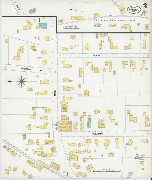 Sanborn Fire Insurance Map from Hyannis, Barnstable County, Massachusetts (1901), Sheet #0003 - Historic Sanborn Fire Insurance Map Print, vintage old map wall art, antique decor, genealogy gift, Massachusetts Massachusetts map
