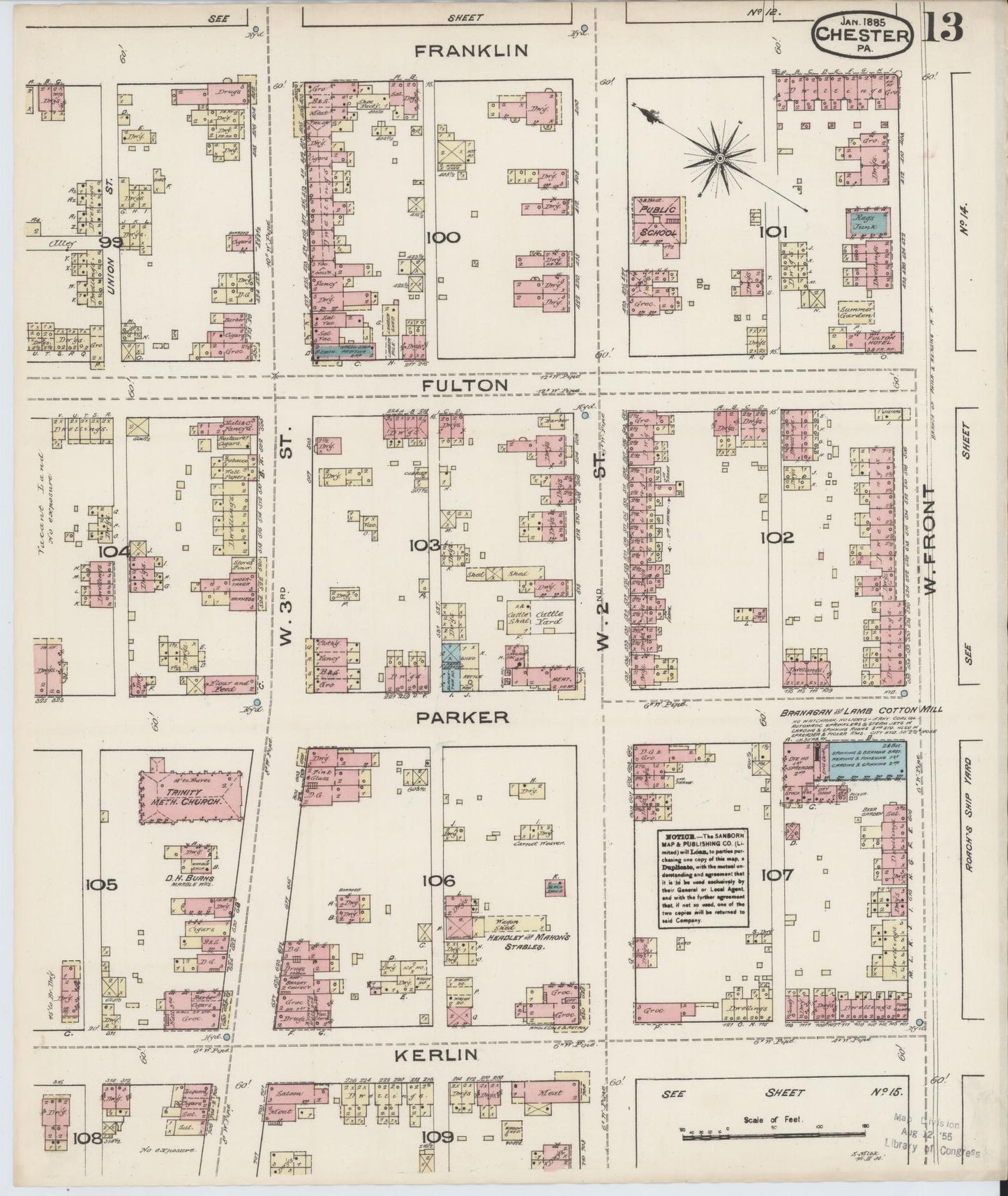 Sanborn Fire Insurance Map from Chester, Delaware County, Pennsylvania (1885), Sheet #0013 - Historic Sanborn Fire Insurance Map Print, vintage old map wall art, antique decor, genealogy gift, Pennsylvania Pennsylvania map