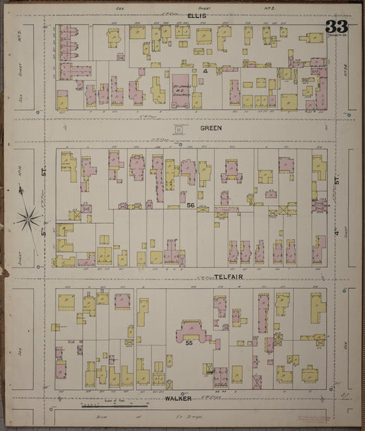 Sanborn Fire Insurance Map from Augusta, Richmond County, Georgia (1890), Sheet #0033 - Historic Sanborn Fire Insurance Map Print, vintage old map wall art, antique decor, genealogy gift, Georgia Georgia map