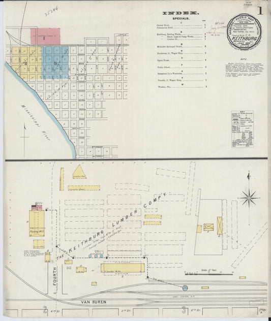 Sanborn Fire Insurance Map from Keithsburg, Mercer County, Illinois (1894), Sheet #0001 - Historic Sanborn Fire Insurance Map Print, vintage old map wall art, antique decor, genealogy gift, Illinois Illinois map