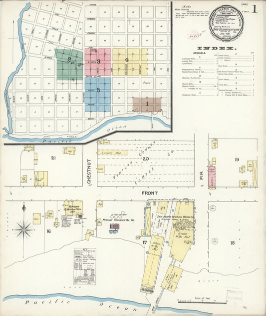 Sanborn Fire Insurance Map from San Buenaventura, Ventura County, California (1890), Sheet #0001 - Complete Map Set gallery image, historic Sanborn map, vintage wall art, California California