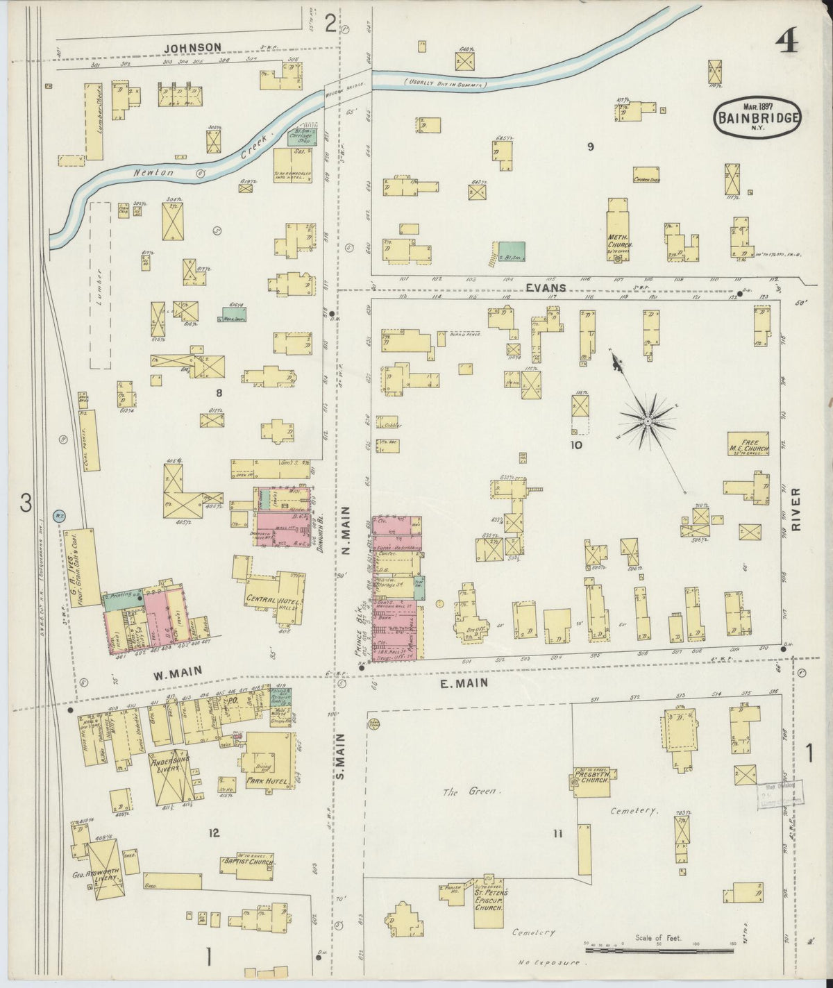 Sanborn Fire Insurance Map from Bainbridge, Chenango County, New York (1897), Sheet #0004 - Complete Map Set gallery image, historic Sanborn map, vintage wall art, New York New York