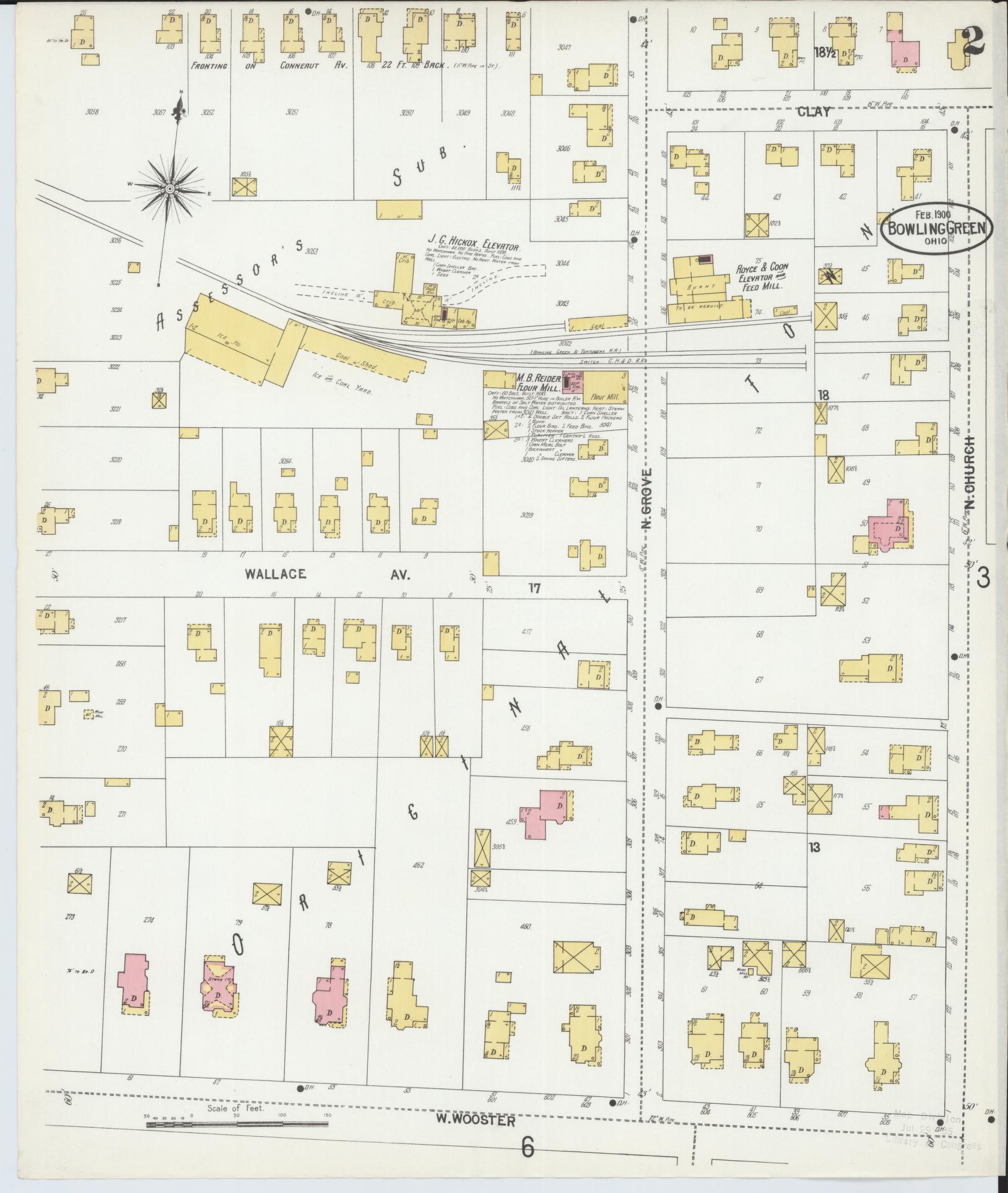 Sanborn Fire Insurance Map from Bowling Green, Wood County, Ohio (1900), Sheet #0002 - Historic Sanborn Fire Insurance Map Print, vintage old map wall art, antique decor, genealogy gift, Ohio Ohio map