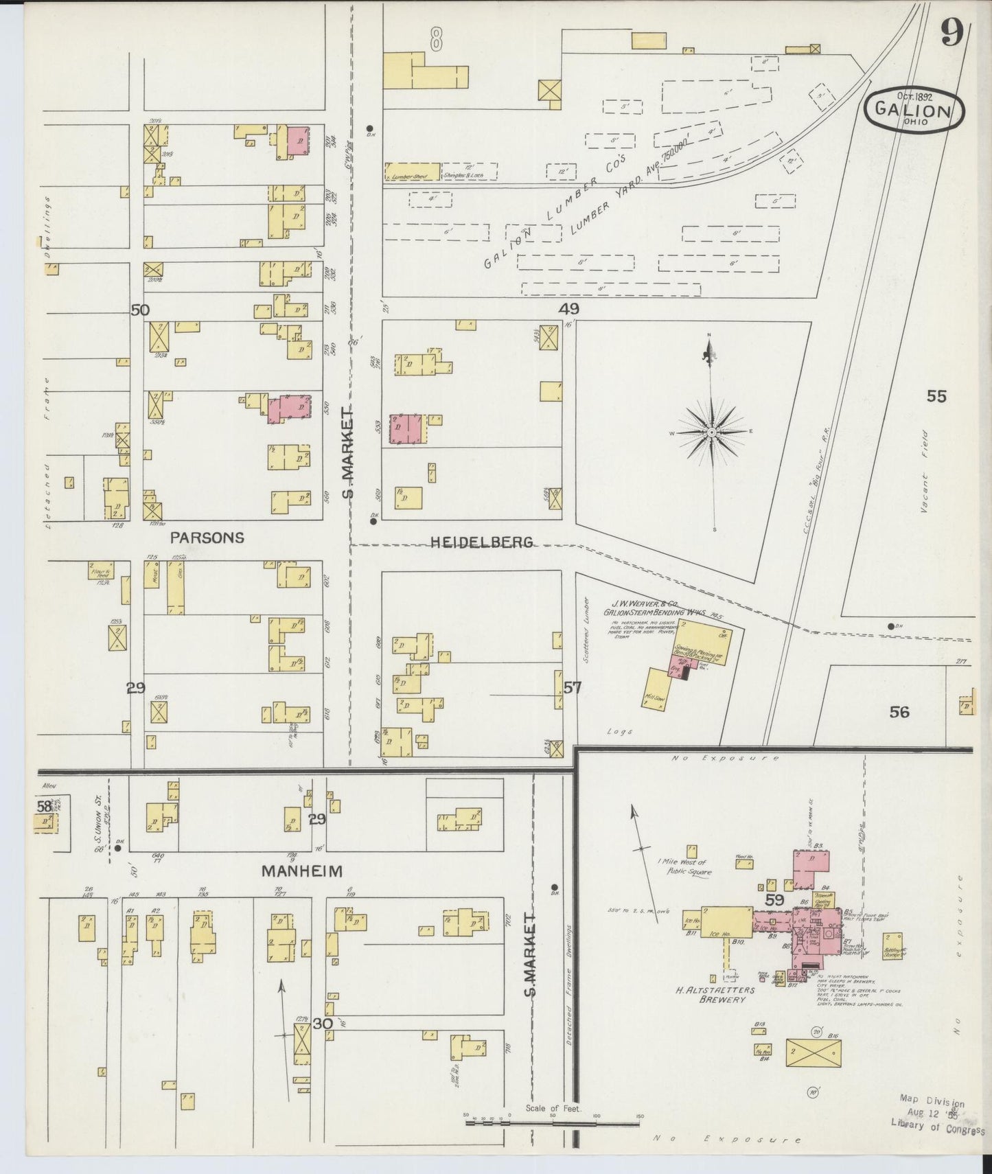 Sanborn Fire Insurance Map from Galion, Crawford County, Ohio (1892), Sheet #0009 - Historic Sanborn Fire Insurance Map Print, vintage old map wall art, antique decor, genealogy gift, Ohio Ohio map