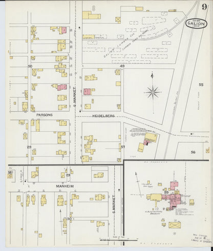 Sanborn Fire Insurance Map from Galion, Crawford County, Ohio (1892), Sheet #0009 - Historic Sanborn Fire Insurance Map Print, vintage old map wall art, antique decor, genealogy gift, Ohio Ohio map