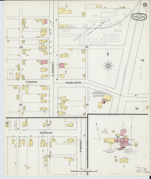 Sanborn Fire Insurance Map from Galion, Crawford County, Ohio (1892), Sheet #0009 - Historic Sanborn Fire Insurance Map Print, vintage old map wall art, antique decor, genealogy gift, Ohio Ohio map