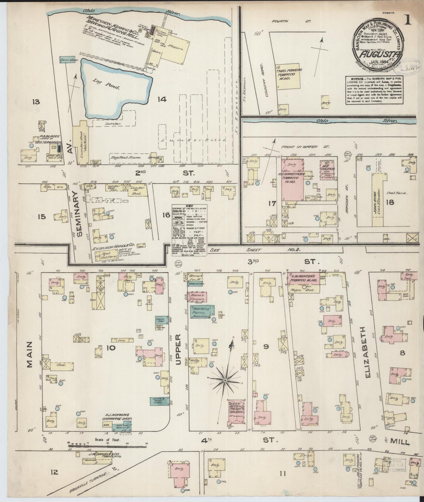 Sanborn Fire Insurance Map from Augusta, Bracken County, Kentucky (1884), Sheet #0001 - Complete Map Set gallery image, historic Sanborn map, vintage wall art, Kentucky Kentucky