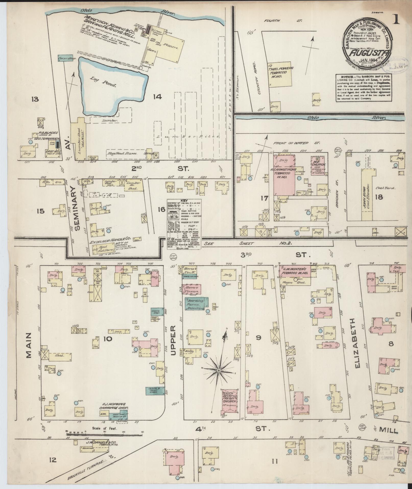 Sanborn Fire Insurance Map from Augusta, Bracken County, Kentucky (1884), Sheet #0001 - Complete Map Set gallery image, historic Sanborn map, vintage wall art, Kentucky Kentucky