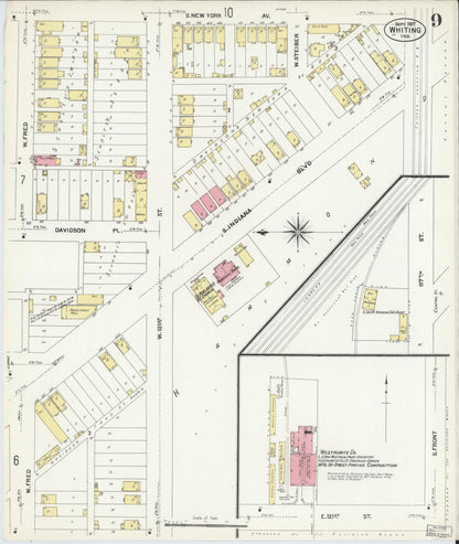 Sanborn Fire Insurance Map from Whiting, Lake County, Indiana (1907), Sheet #0009 - Historic Sanborn Fire Insurance Map Print, vintage old map wall art, antique decor, genealogy gift, Indiana Indiana map