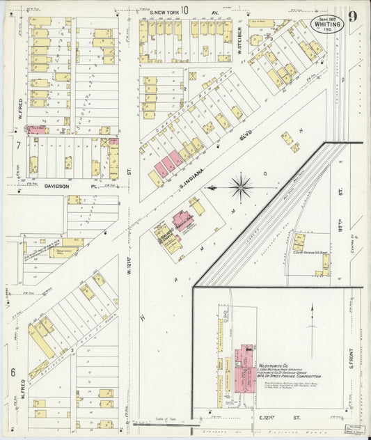 Sanborn Fire Insurance Map from Whiting, Lake County, Indiana (1907), Sheet #0009 - Historic Sanborn Fire Insurance Map Print, vintage old map wall art, antique decor, genealogy gift, Indiana Indiana map
