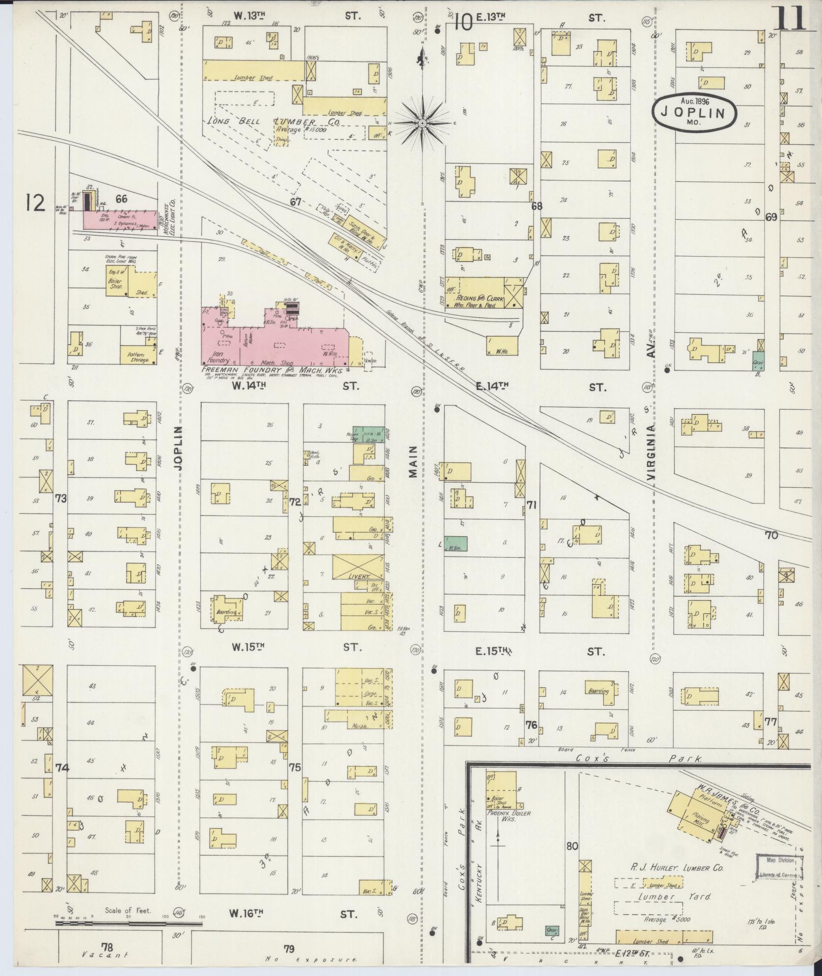 Sanborn Fire Insurance Map from Joplin, Jasper County, Missouri (1896), Sheet #0011 - Historic Sanborn Fire Insurance Map Print, vintage old map wall art, antique decor, genealogy gift, Missouri Missouri map