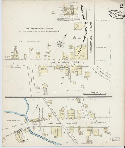 Sanborn Fire Insurance Map from Bayou Sara, West Feliciana Parish, Louisiana (1885), Sheet #0002 - Complete Map Set gallery image, historic Sanborn map, vintage wall art, Louisiana Louisiana