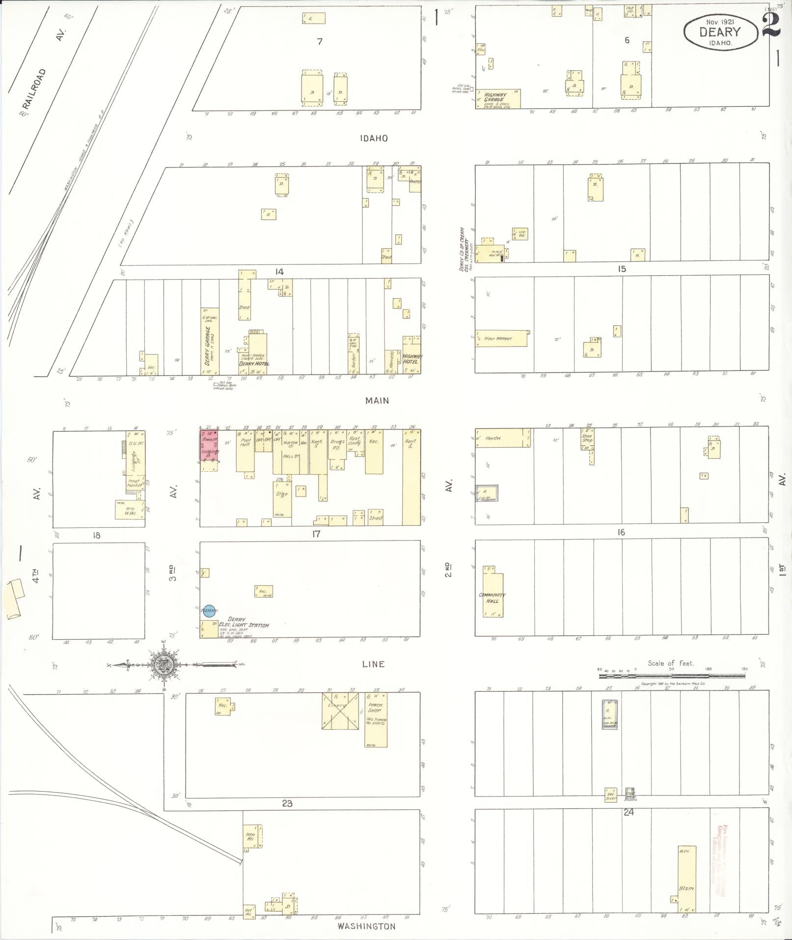 Sanborn Fire Insurance Map from Deary, Latab County, Idaho (1921), Sheet #0002 - Complete Map Set gallery image, historic Sanborn map, vintage wall art, Idaho Idaho