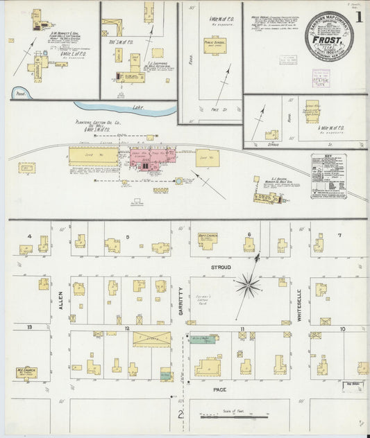 Sanborn Fire Insurance Map from Frost, Navarro County, Texas (1904), Sheet #0001 - Historic Sanborn Fire Insurance Map Print, vintage old map wall art, antique decor, genealogy gift, Texas Texas map