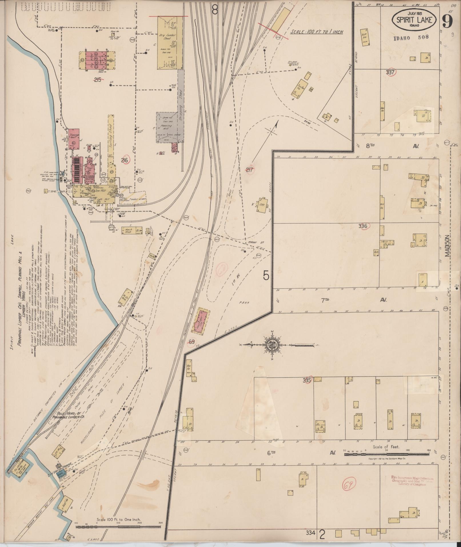 Sanborn Fire Insurance Map from Spirit Lake, Kootenai County, Idaho (1932), Sheet #0009 - Historic Sanborn Fire Insurance Map Print, vintage old map wall art, antique decor, genealogy gift, Idaho Idaho map
