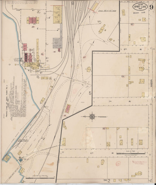Sanborn Fire Insurance Map from Spirit Lake, Kootenai County, Idaho (1932), Sheet #0009 - Historic Sanborn Fire Insurance Map Print, vintage old map wall art, antique decor, genealogy gift, Idaho Idaho map