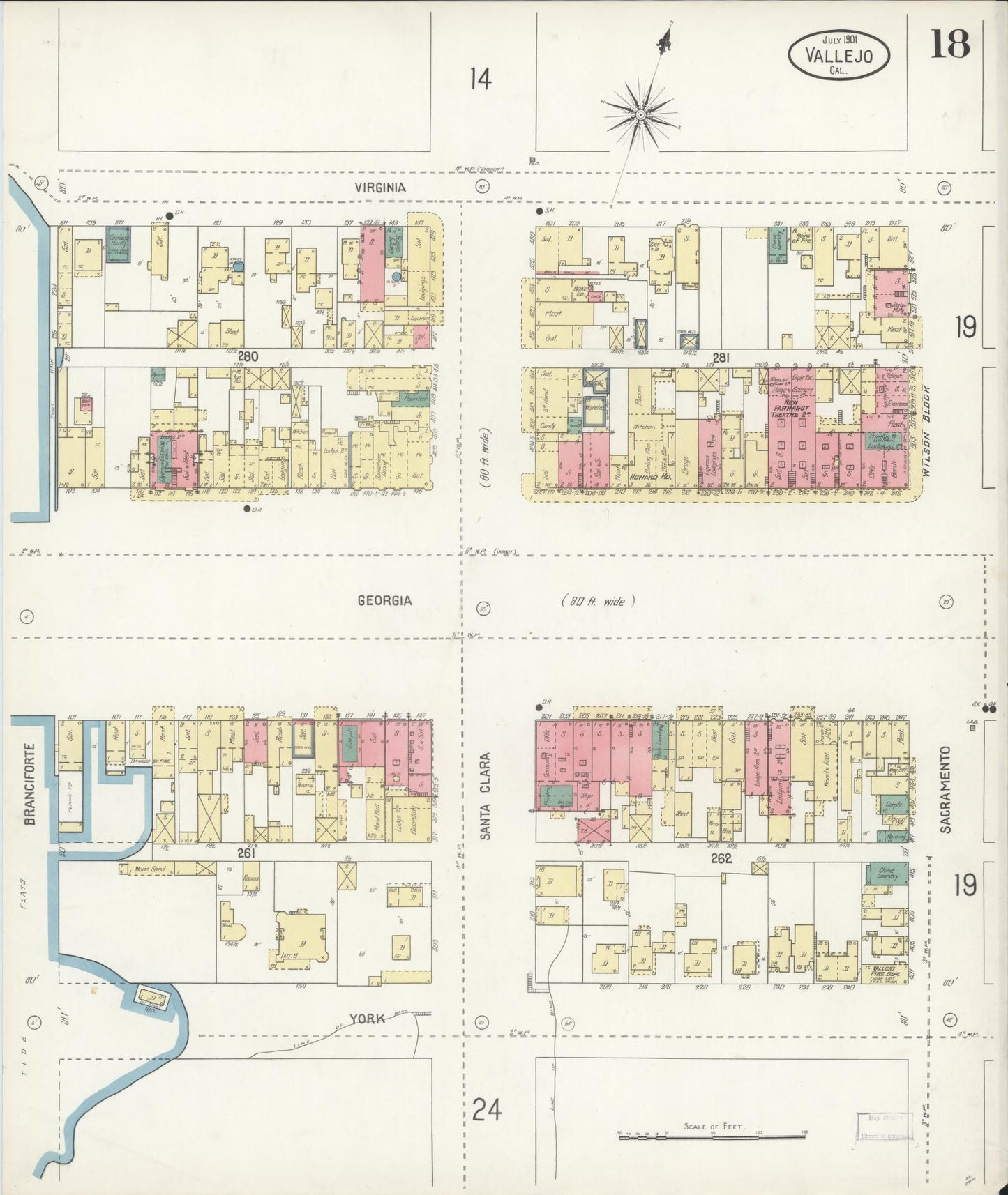 Sanborn Fire Insurance Map from Vallejo, Solano County, California (1901), Sheet #0018 - Complete Map Set gallery image, historic Sanborn map, vintage wall art, California California