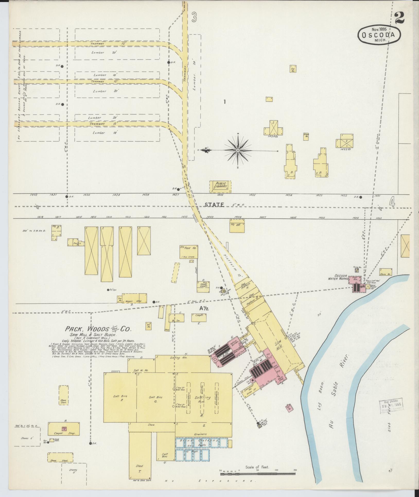Sanborn Fire Insurance Map from Oscoda, Iosco County, Michigan (1895), Sheet #0002 - Complete Map Set gallery image, historic Sanborn map, vintage wall art, Michigan Michigan