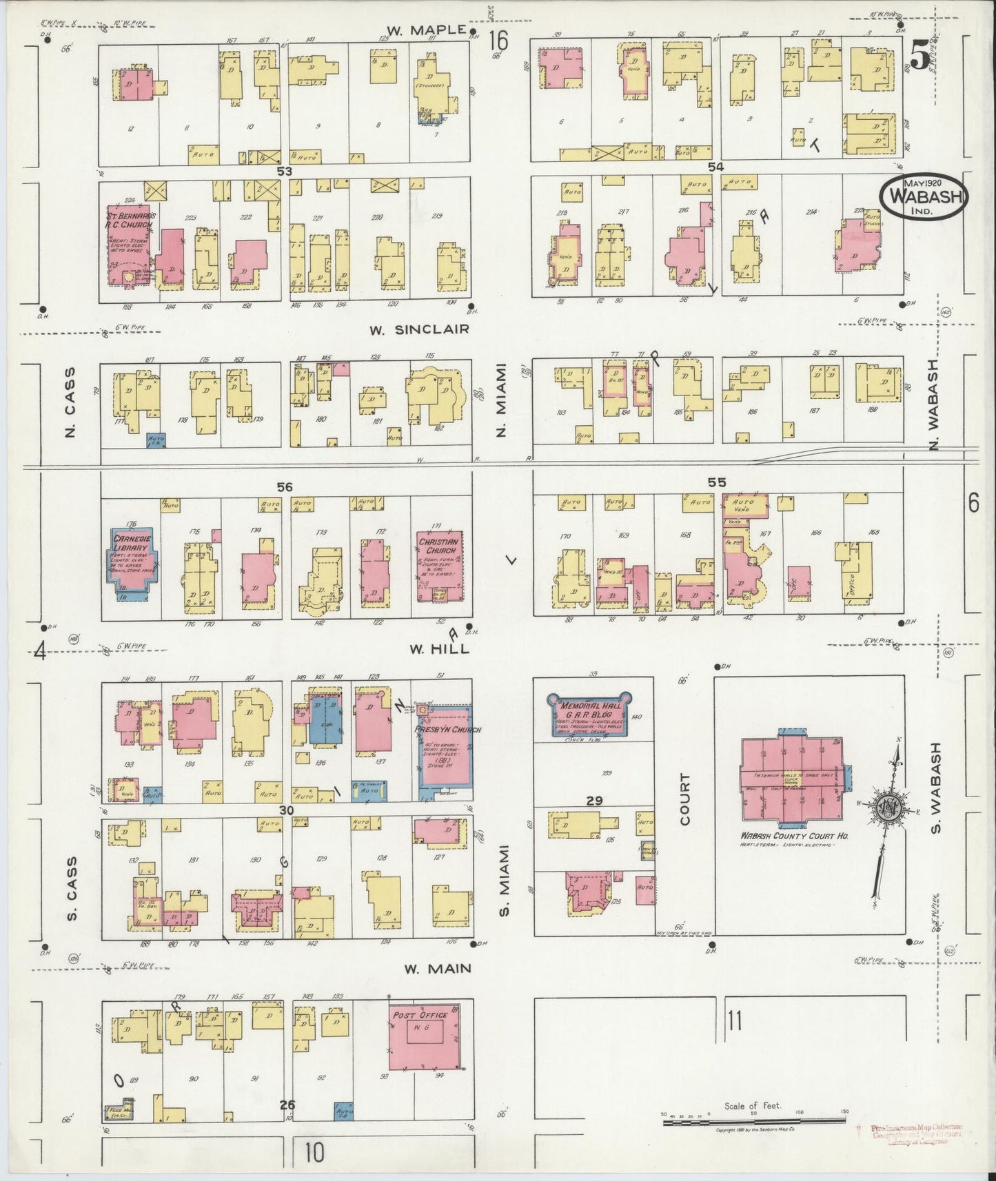 Sanborn Fire Insurance Map from Wabash, Wabash County, Indiana (1920), Sheet #0005 - Historic Sanborn Fire Insurance Map Print, vintage old map wall art, antique decor, genealogy gift, Indiana Indiana map