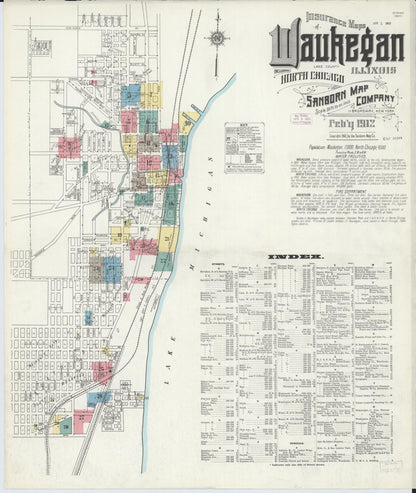 Sanborn Fire Insurance Map from Waukegan, Lake County, Illinois (1912), Sheet #0001 - Historic Sanborn Fire Insurance Map Print, vintage old map wall art, antique decor, genealogy gift, Illinois Illinois map